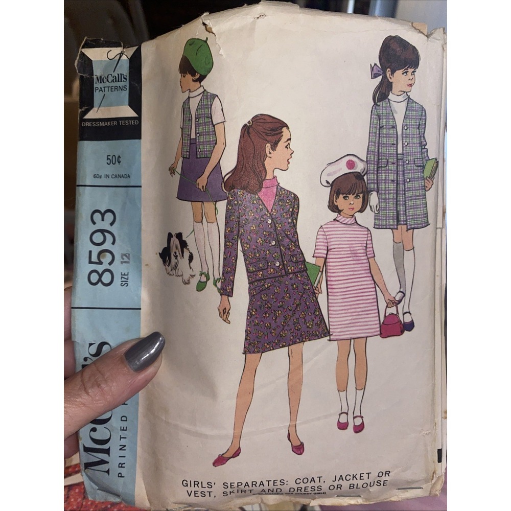Vintage 1966 McCalls Girls Sewing Pattern 8593 Size 12 Cut Complete